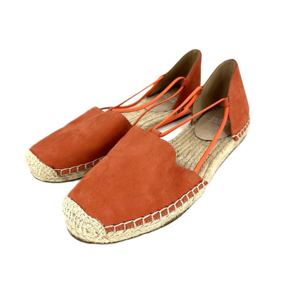 Eileen Fisher‎ Lace D'Orsay Espadrille Flats Red-Orange Nubuck 7.5